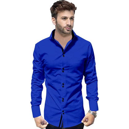 Men's Solid Slim Fit Cotton Double Button Royel Blue Shirt
