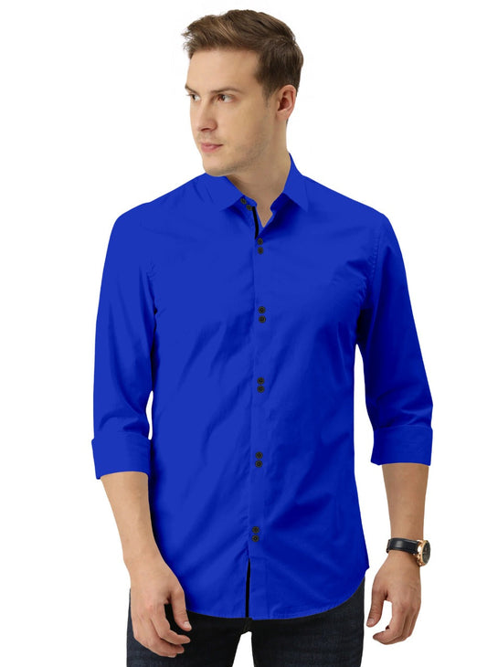 Men's Solid Slim Fit Cotton Double Button Royel Blue Shirt