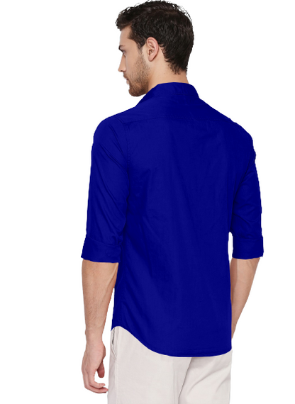 Men's Liner Design Slim Fit Royel Blue Cotton Shirt