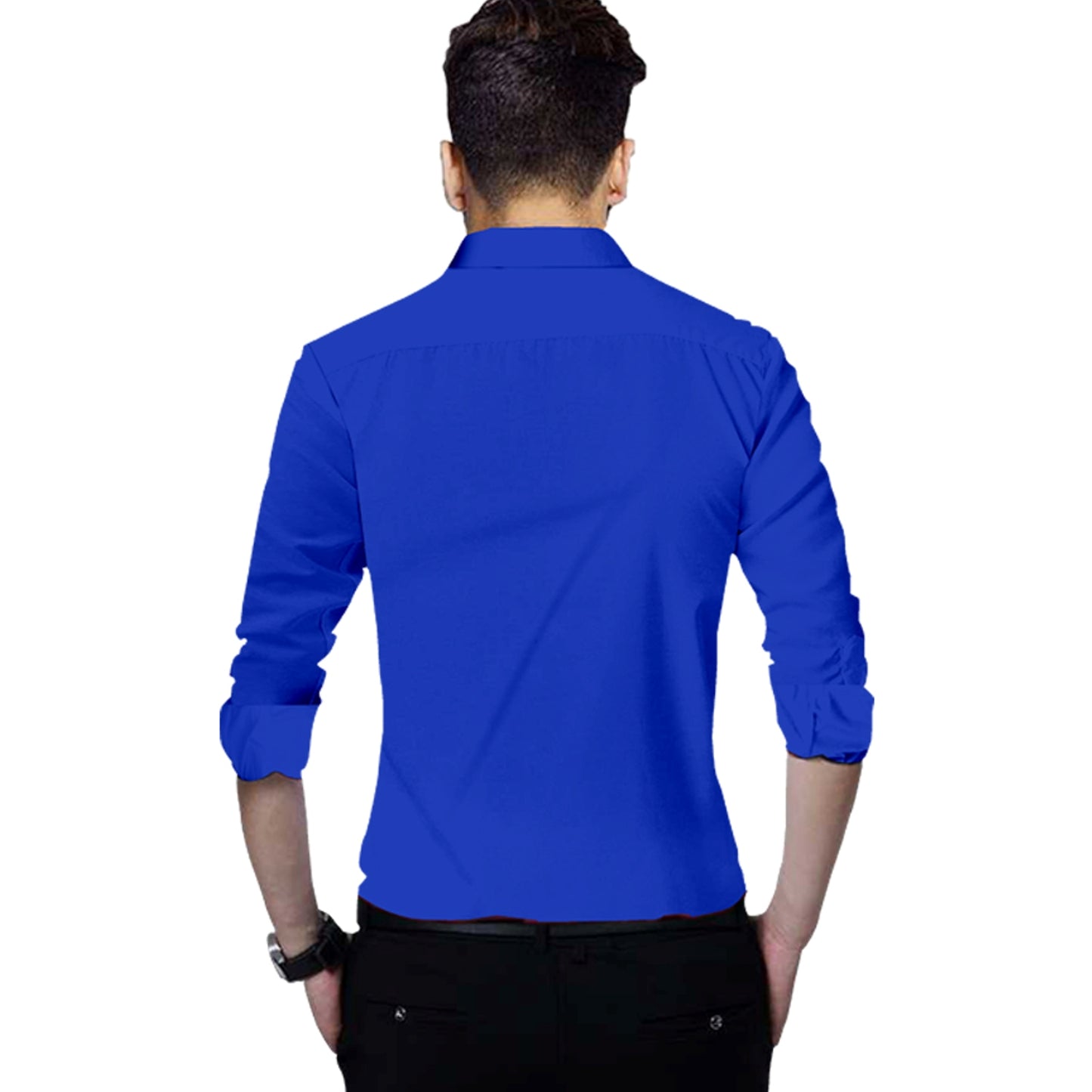 Men's Solid Slim Fit Cotton Double Button Royel Blue Shirt