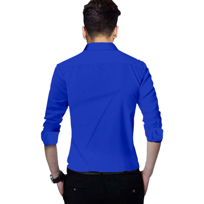Men's Solid Slim Fit Cotton Double Button Royel Blue Shirt
