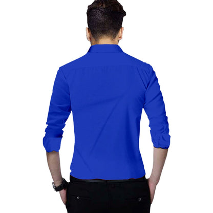 Men's Solid Slim Fit Cotton Double Button Royel Blue Shirt