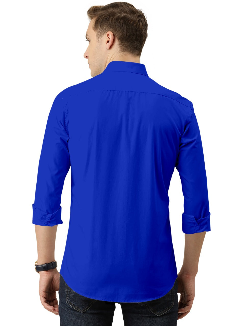 Men's Solid Slim Fit Cotton Double Button Royel Blue Shirt