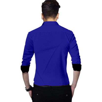 Men's Liner Design Slim Fit Royel Blue Cotton Shirt