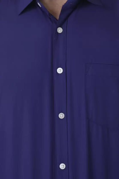Men's Regular Fit Solid Spread Collar Casual Royal Blue Shirt