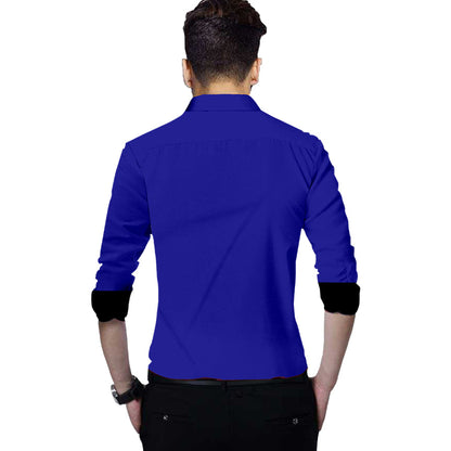 Men's Liner Design Slim Fit Royel Blue Cotton Shirt