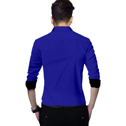 Men's Liner Design Slim Fit Royel Blue Cotton Shirt
