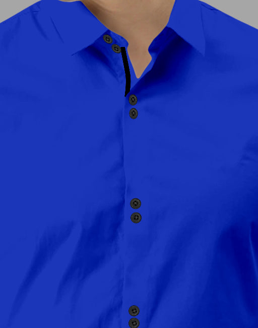 Men's Solid Slim Fit Cotton Double Button Royel Blue Shirt