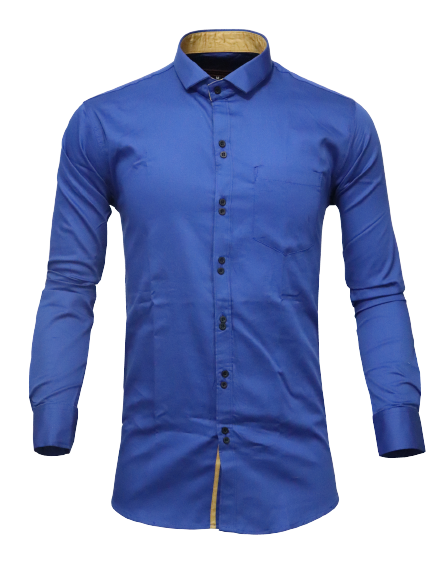 Men's Solid Slim Fit Cotton Double Button Royal Blue Khaki Shirt