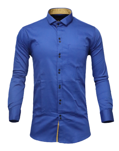 Men's Solid Slim Fit Cotton Double Button Royal Blue Khaki Shirt