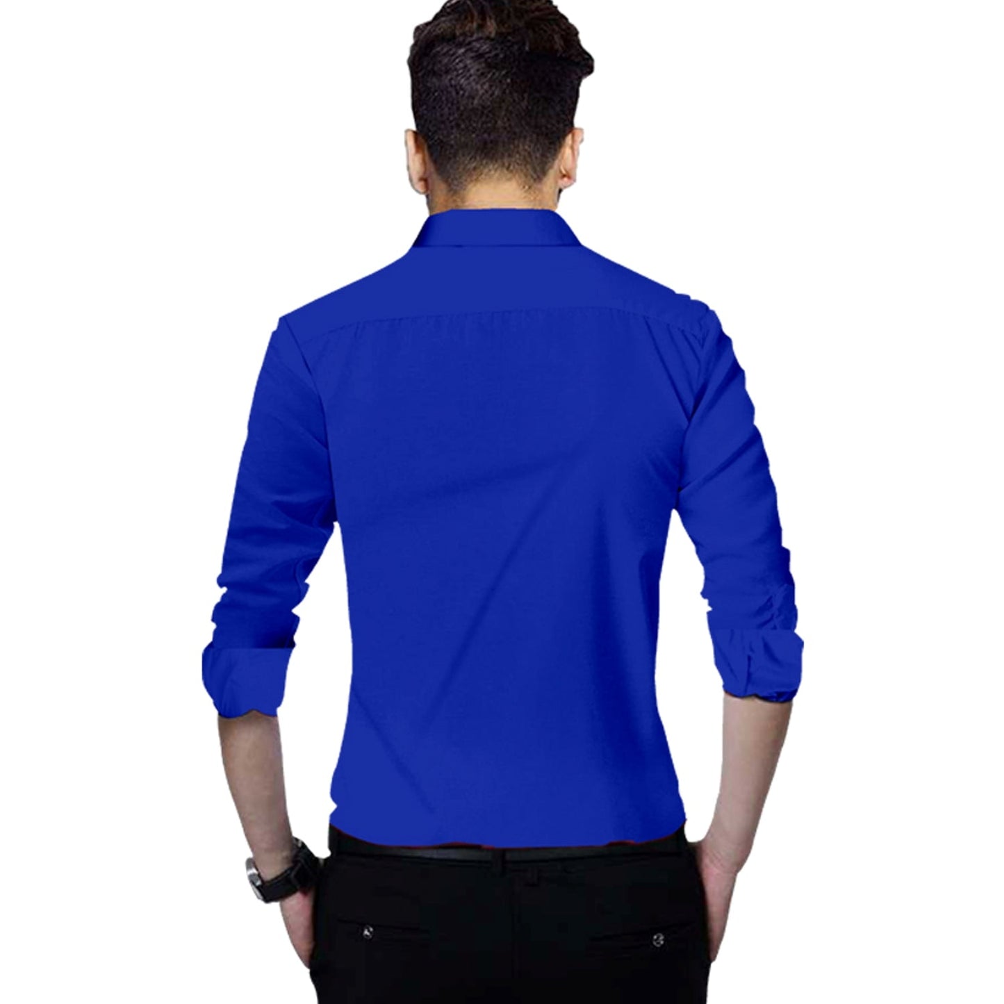 Men's Solid Slim Fit Cotton Double Button Royal Blue Khaki Shirt