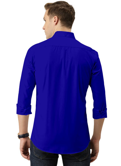 Men's Solid Slim Fit Cotton Double Button Royal Blue Khaki Shirt