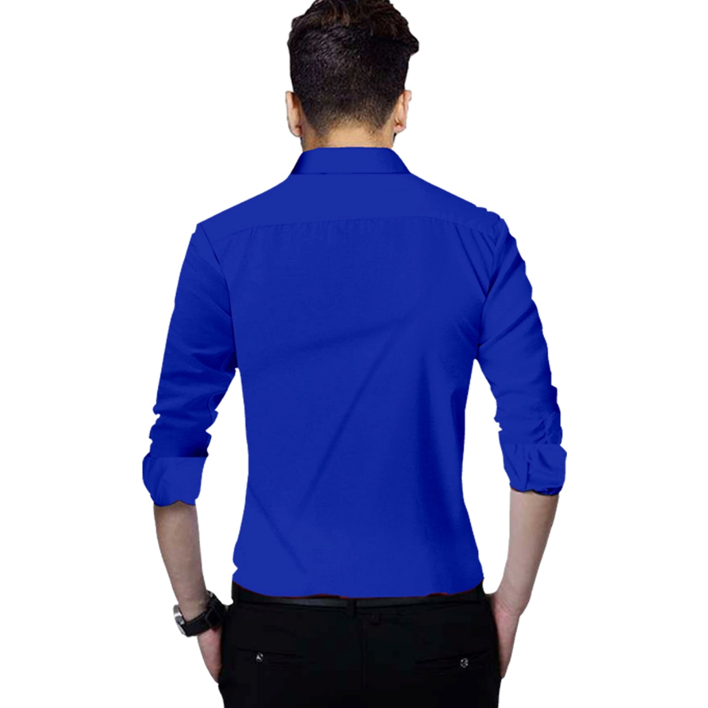 Men's Solid Slim Fit Cotton Double Button Royal Blue Khaki Shirt