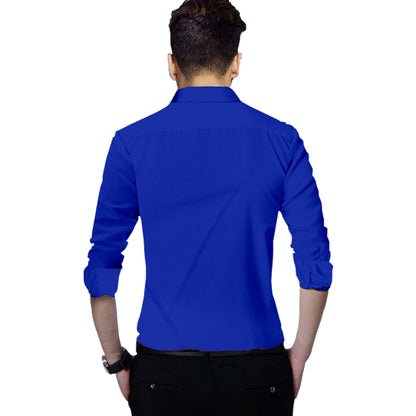 Men's Solid Slim Fit Cotton Double Button Royal Blue Khaki Shirt