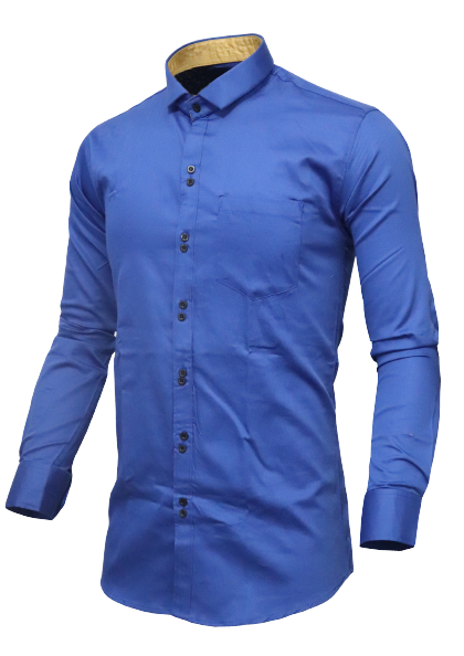 Men's Solid Slim Fit Cotton Double Button Royal Blue Khaki Shirt