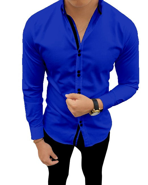 Men's Solid Slim Fit Cotton Double Button Royel Blue Shirt