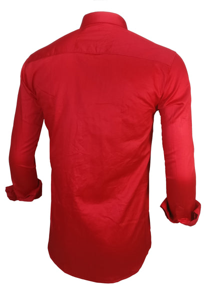 Men's Solid Slim Fit Cotton Double Button Red Shirt