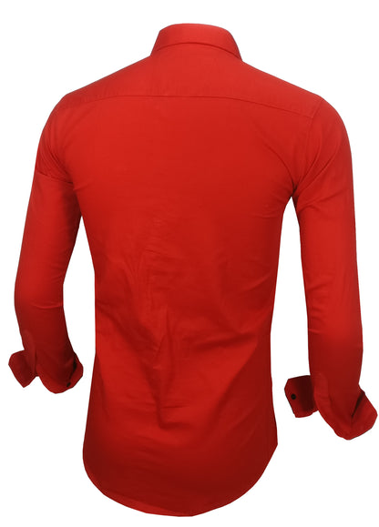 Men's Liner Design Slim Fit Red Cotton Shirt