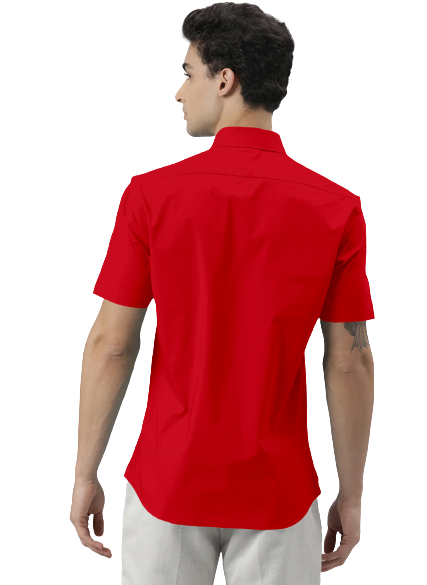 Men's Solid Slim Fit Cotton Half Sleeves Red Shirt