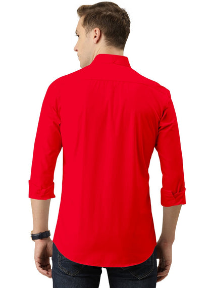 Men's Solid Slim Fit Cotton Double Button Red Shirt