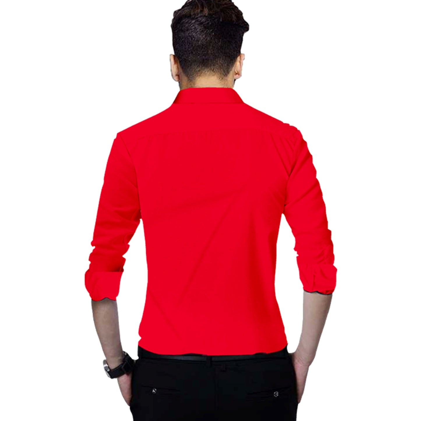 Men's Solid Slim Fit Cotton Double Button Red Shirt