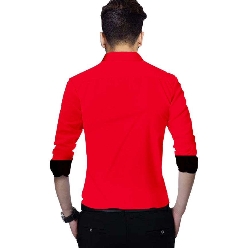 Men's Liner Design Slim Fit Red Cotton Shirt