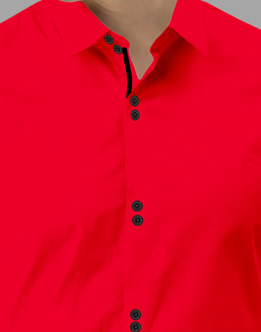 Men's Solid Slim Fit Cotton Double Button Red Shirt