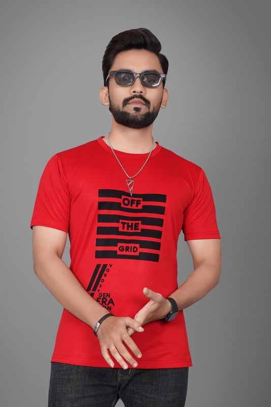 SUR-T Men Printed, Typography Round Neck Polyester Red T-Shirt