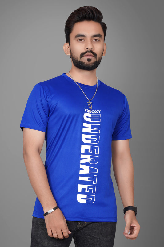 SUR-T Men Printed, Typography Round Neck Polyester Royal Blue T-Shirt