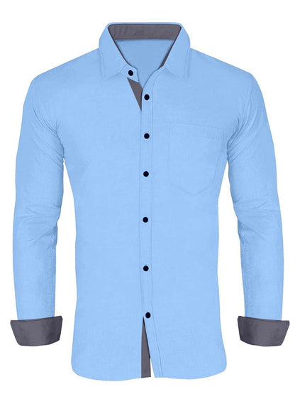 Men's Solid Plain Design Slim Fit Sky Blue Cotton Shirt