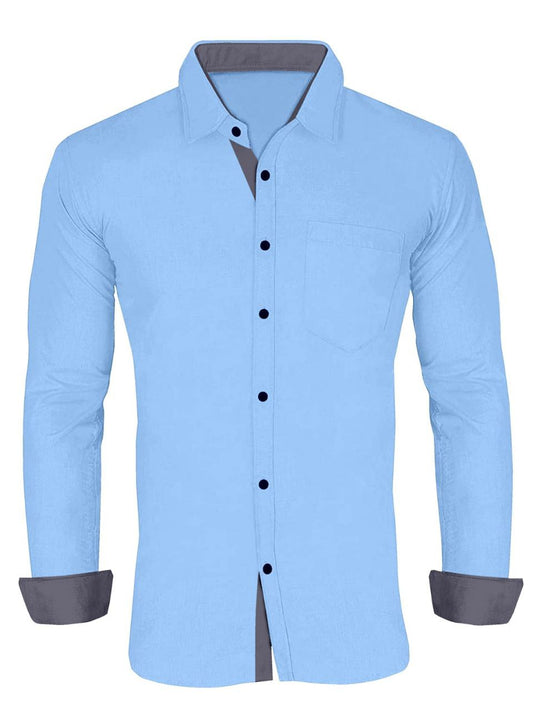 Men's Solid Plain Design Slim Fit Sky Blue Cotton Shirt