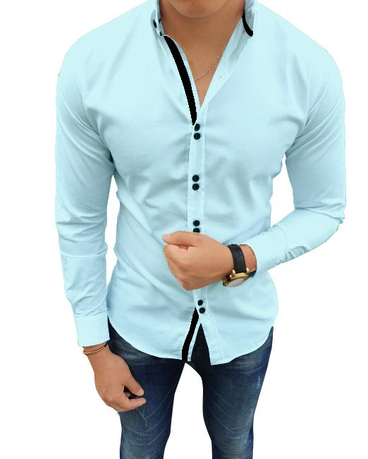 Men's Solid Slim Fit Cotton Double Button Sky Blue Shirt