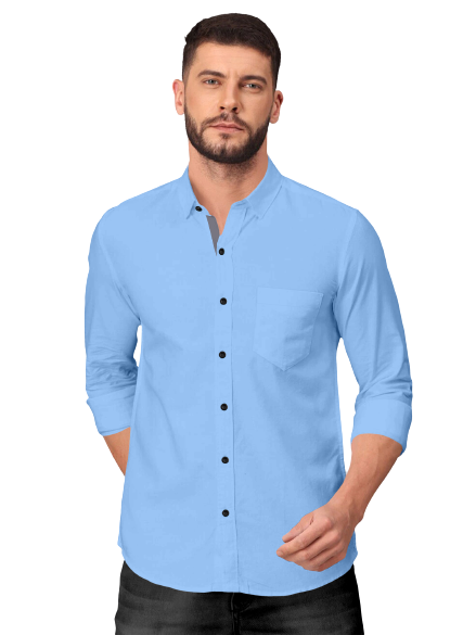 Men's Solid Plain Design Slim Fit Sky Blue Cotton Shirt