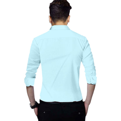 Men's Solid Slim Fit Cotton Double Button Sky Blue Shirt