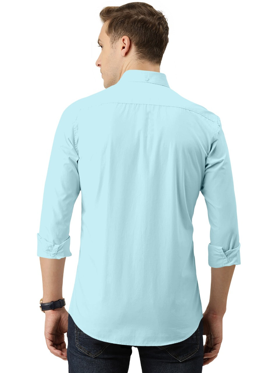 Men's Solid Slim Fit Cotton Double Button Sky Blue Shirt