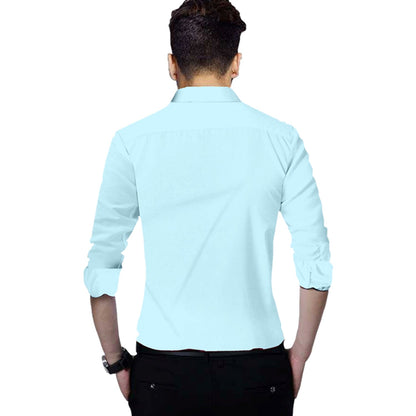 Men's Solid Slim Fit Cotton Double Button Sky Blue Shirt