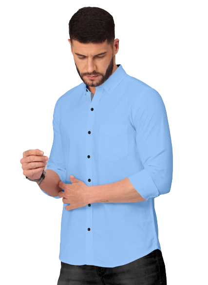 Men's Solid Plain Design Slim Fit Sky Blue Cotton Shirt