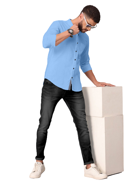 Men's Solid Plain Design Slim Fit Sky Blue Cotton Shirt