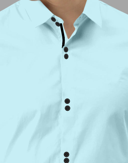 Men's Solid Slim Fit Cotton Double Button Sky Blue Shirt