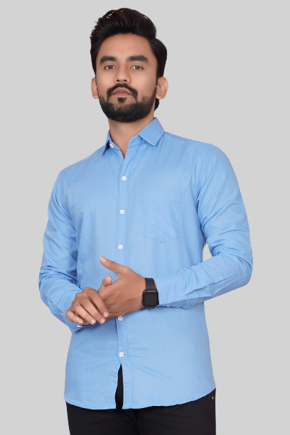 Men's Regular Fit Solid Spread Collar Casual SKY Blue Shirt