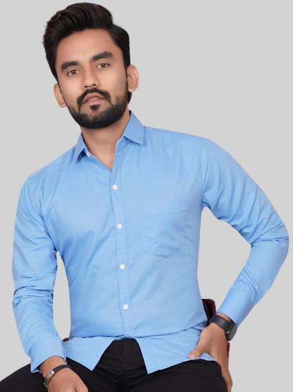 Men's Regular Fit Solid Spread Collar Casual Sky Blue Shirt