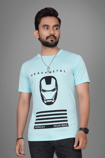 SUR-T Men Printed, Typography Round Neck Polyester SKY Blue T-Shirt
