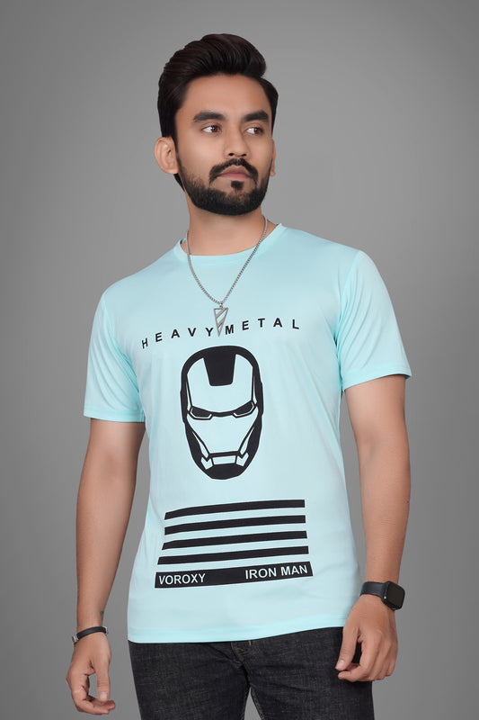 SUR-T Men Printed, Typography Round Neck Polyester SKY Blue T-Shirt