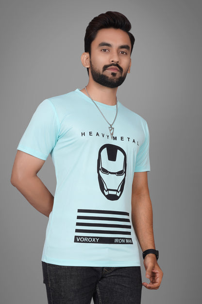 SUR-T Men Printed, Typography Round Neck Polyester SKY Blue T-Shirt
