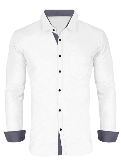 Men's Solid Plain Design Slim Fit White Cotton Shirt