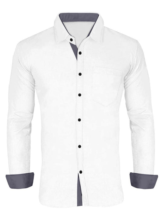 Men's Solid Plain Design Slim Fit White Cotton Shirt