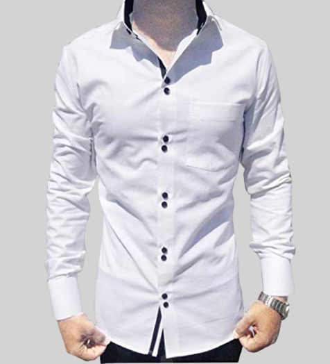 Men's Solid Slim Fit Cotton Double Button White Shirt