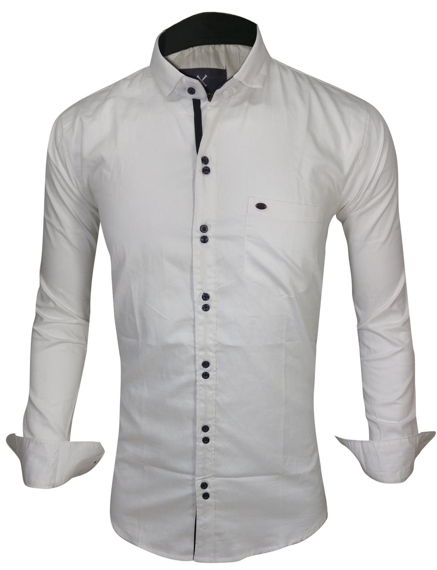 Men's Solid Slim Fit Cotton Double Button White Shirt