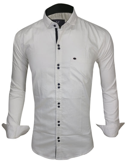 Men's Solid Slim Fit Cotton Double Button White Shirt