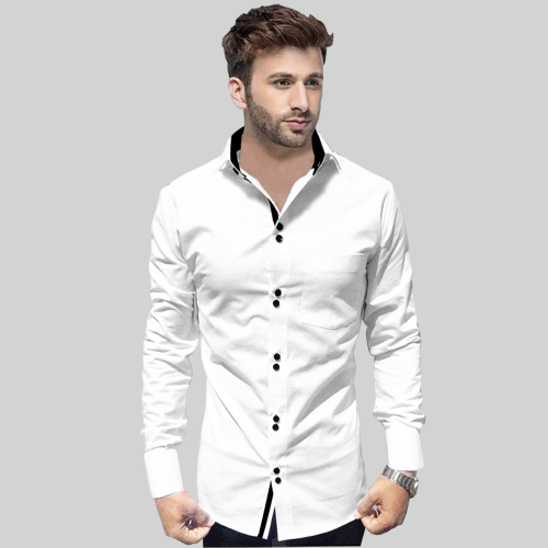 Men's Solid Slim Fit Cotton Double Button White Shirt